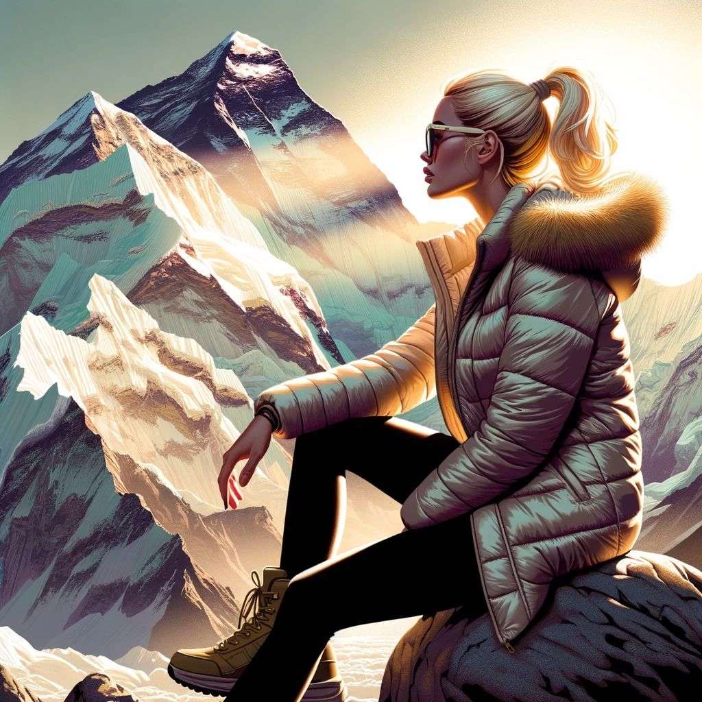 someone gazing at Mount Everest, digital art, glowing